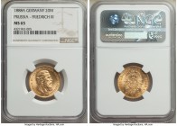 Prussia. Friedrich III gold 20 Mark 1888-A MS65 NGC, Berlin mint, KM515. One year type and gem uncirculated. AGW 0.2305 oz. 

HID09801242017

© 20...