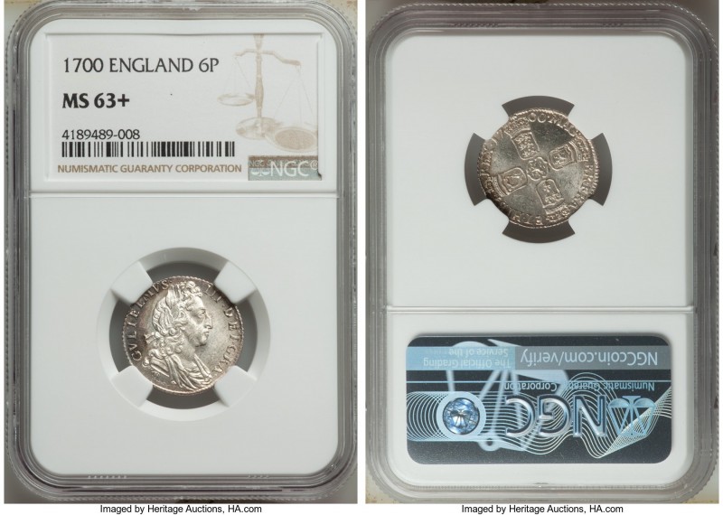 William III 6 Pence 1700 MS63+ NGC, KM496.1.

HID09801242017

© 2020 Heritag...