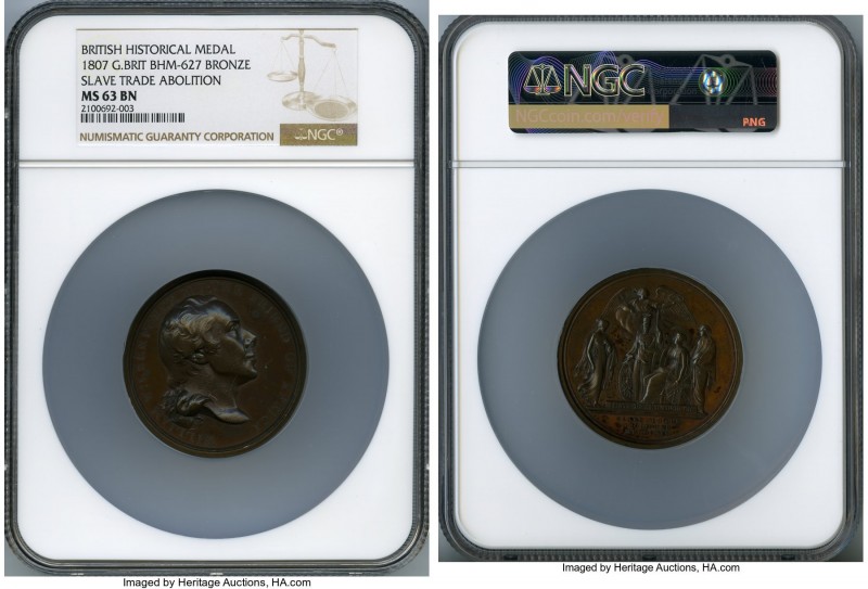 William Wilberforce bronze "Slave Trade Abolition" Medal 1807 MS63 Brown NGC, BH...