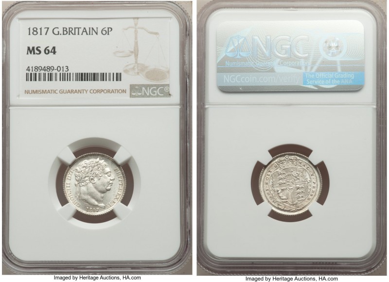 Pair of Certified Assorted Pence NGC, 1) George III 6 Pence 1817 - MS64, KM665 2...