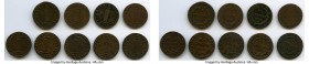 Republic 9-Piece Lot of Uncertified Assorted Centimes, 1) Centime L'An 26 (1829) - VF, KM-A21. 21.0mm. 2.83gm 2) Centime L'An 27 (1830) - VF, KM-A21. ...