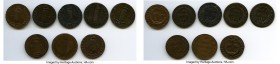 Republic 8-Piece Lot of Uncertified Assorted 2 Centimes, 1) 2 Centimes L'An 26 (1829) - XF, KM-A22, 25.4mm. 5.76gm 2) 2 Centimes L'An 27 (1830) - VF, ...