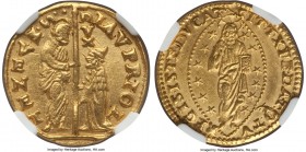 Venice. Lorenzo Priuli gold Zecchino ND (1556-1559) UNC Details (Harshly Cleaned) NGC, Paolucci-64.1, CNI-VIIb. Unl (cf. 57, but without pellets in do...