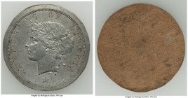Republic tin Uniface Obverse Trial 50 Cents ND (1896)-H AU, Heaton mint, KM-TS1. 31.7mm. 2.44gm. Paper backed, thin white metal/tin uniface obverse tr...