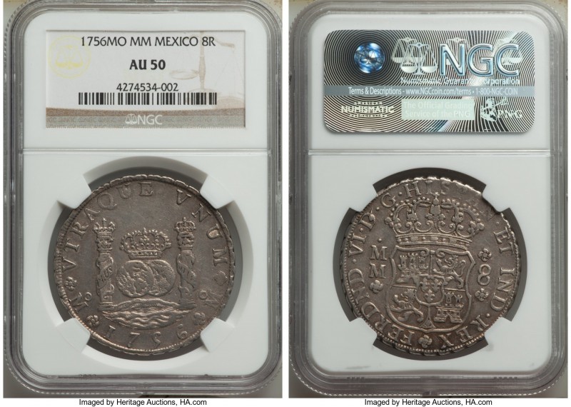 Ferdinand VI 8 Reales 1756 Mo-MM AU50 NGC, Mexico City mint, KM104.2. 

HID098...