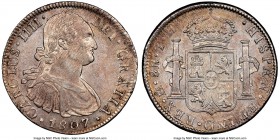 Charles IV 8 Reales 1807 Mo-TH AU58 NGC, Mexico City mint, KM109. Taupe and gold toning, with reflective surfaces. 

HID09801242017

© 2020 Herita...