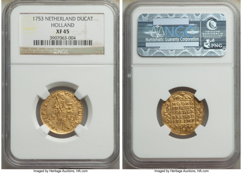 Holland. Provincial gold Ducat 1753 XF45 NGC, KM12.3. AGW 0.1106 oz. 

HID0980...