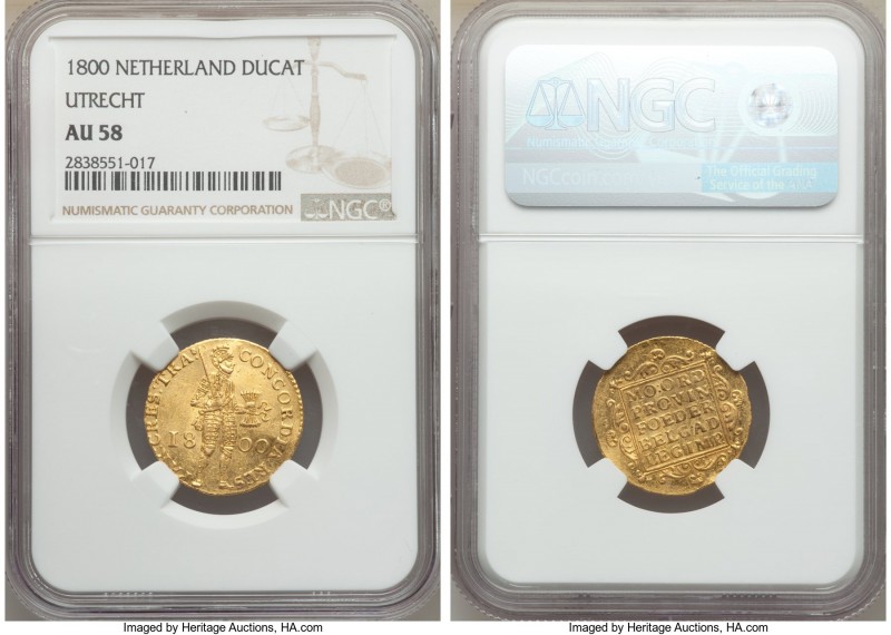 Batavian Republic. Utrecht gold Ducat 1800 AU58 NGC, KM11.3. 

HID09801242017...