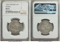Danzig. Sigismund III 1/4 Taler (Ort) 1624/3 MS62 NGC, Danzig mint, KM15.2, Gum-1392. Graphite gray in color, bold portrait and clear overdate and lam...