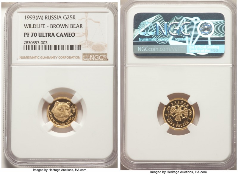 Russian Federation gold Proof 25 Roubles 1993-(m) PR70 Ultra Cameo NGC, Moscow m...