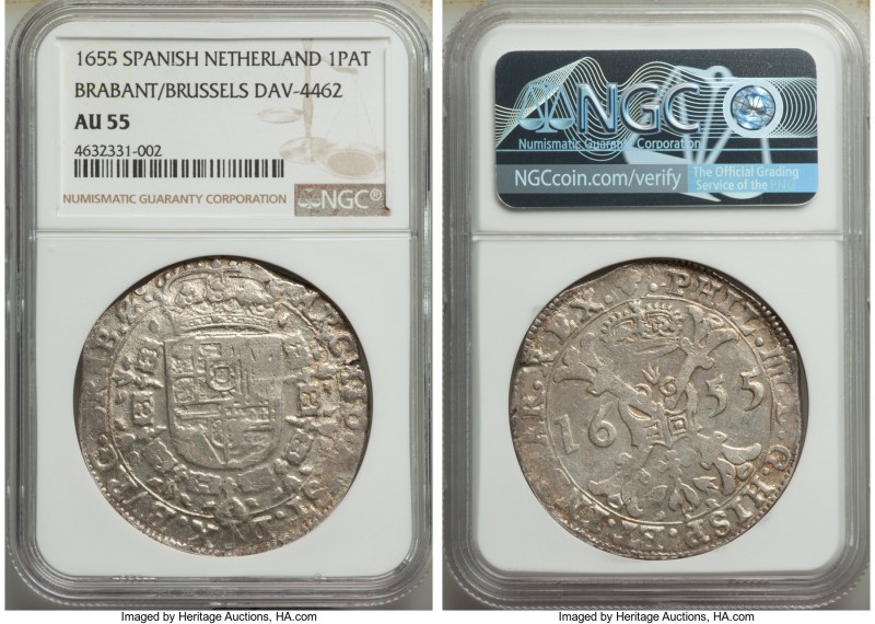 Brabant. Philip IV Patagon 1655 AU55 NGC, Brabant mint, KM53.1, Dav-4462. 

HI...