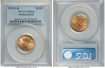 Confederation gold 20 Francs 1935-LB MS64 PCGS, Bern mint, KM35.1. The 1935-LB issue was struck in 1945, 1946 and 1947. AGW 0.1867 oz.

HID098012420...