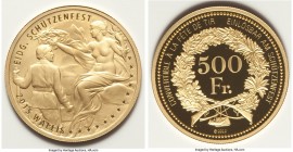 Confederation gold Proof "Wallis Shooting Festival" 500 Francs 2015, Munich mint, KM-Unl, Häb-94a. Mintage: 200. Commemorating the Cantonal Shooting F...