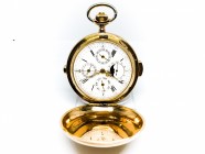Minute Repeater, Chronograph, Annual Calendar
18k Gold; 141 gramms; 58mm; end of 19 century. Brand unknown.