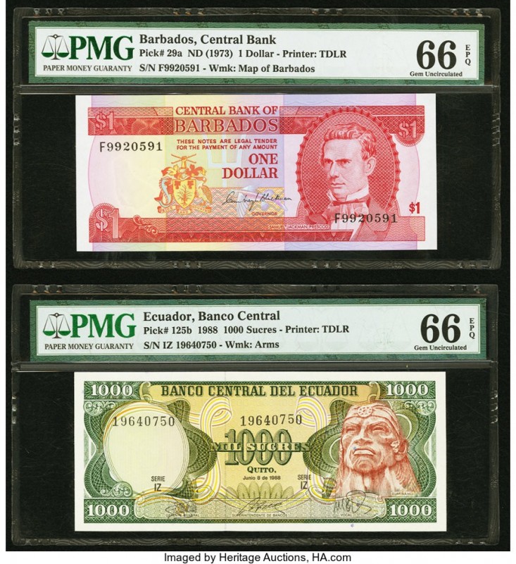 Barbados Central Bank 1 Dollar ND (1973) Pick 29a PMG Gem Uncirculated 66 EPQ; E...