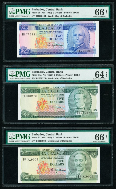 Barbados Central Bank 2; 5 (2) Dollars ND (1980); ND (1973); ND (1975) Pick 30; ...