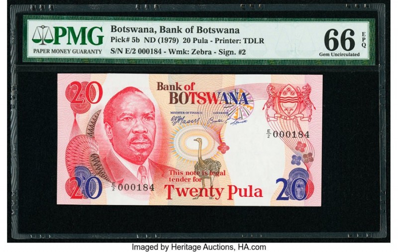 Botswana Bank of Botswana 20 Pula ND (1979) Pick 5b Low Serial Number 184 PMG Ge...