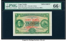 Cape Verde Banco Nacional Ultramarino 1 Escudo 1.1.1921 Pick 32s Specimen PMG Gem Uncirculated 66 EPQ. Roulette Specimen punch.

HID09801242017

© 202...