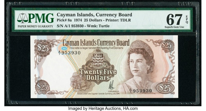 Cayman Islands Currency Board 25 Dollars 1974 (ND 1981) Pick 8a PMG Superb Gem U...
