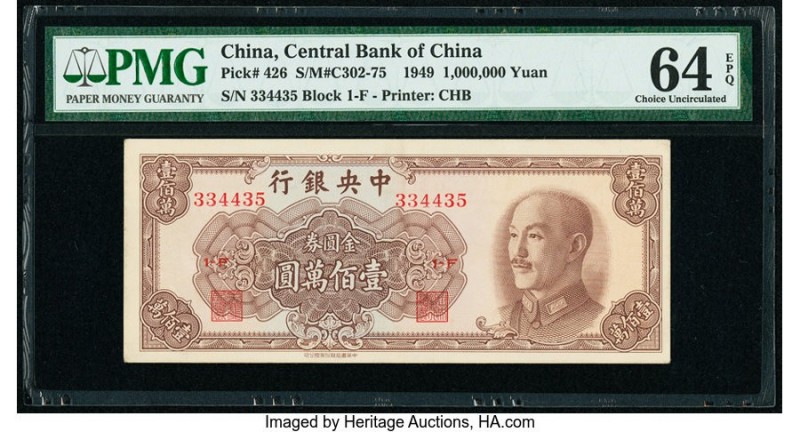 China Central Bank of China 1,000,000 Gold Yuan 1949 Pick 426 PMG Choice Uncircu...