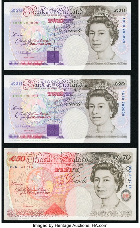 Great Britain Bank of England 20 Pounds 1993 (ND 1993-99) Pick 387a (2); 50 Poun...