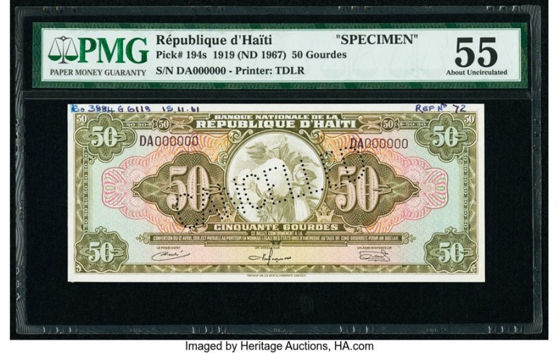 Haiti Republique D'Haiti 50 Gourdes 1919 (ND 1967) Pick 194s Specimen PMG About ...