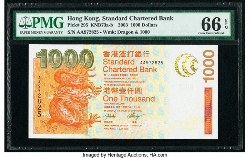 Hong Kong Standard Chartered Bank 1000 Dollars 1.7.2003 Pick 295 KNB73 PMG Gem U...