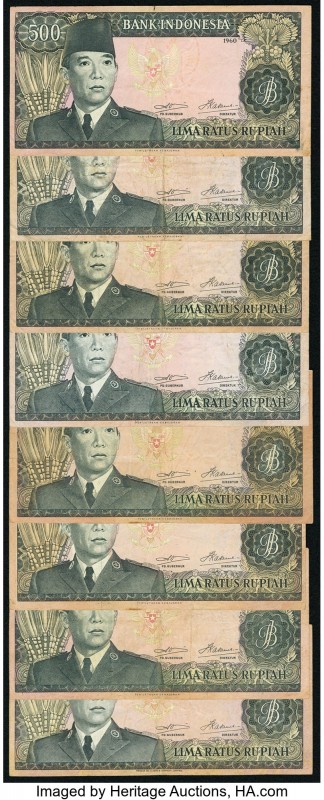 Indonesia Bank Indonesia 500 Rupiah 1960 (ND 1964) Pick 87b (3); 87c (3); 87d (2...