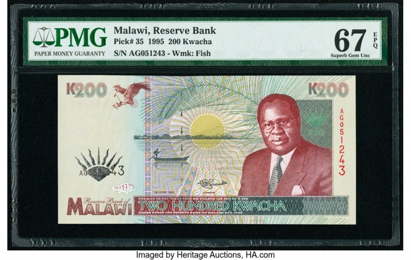 Malawi Reserve Bank of Malawi 200 Kwacha 1.6.1995 Pick 35 PMG Superb Gem Unc 67 ...