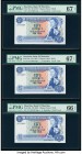 Mauritius Bank of Mauritius 5 Rupees ND (1967) Pick 30a Three Consecutive Examples PMG Superb Gem Unc 67 EPQ (2); Gem Uncirculated 66 EPQ. 

HID098012...