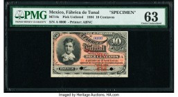 Mexico Fabrica de Tunal 10 Centavos 1884 Pick UNL M714s Specimen PMG Choice Uncirculated 63. Two POCs; red Specimen overprint; minor repair.

HID09801...