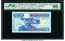Namibia Bank of Namibia 10 Namibia Dollars ND (1993) Pick 1a* RA1 Replacement PMG Gem Uncirculated 66 EPQ. Replacement notes from Namibia are notoriou...
