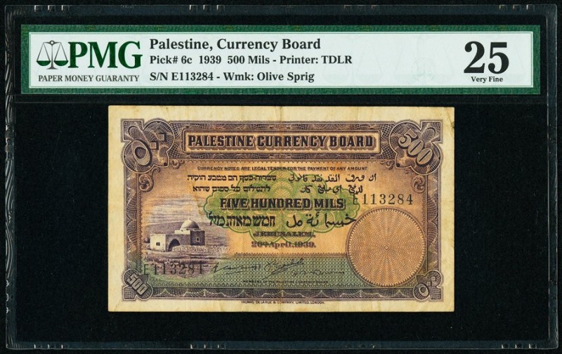 Palestine Palestine Currency Board 500 Mils 20.4.1939 Pick 6c PMG Very Fine 25. ...