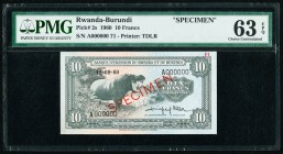 Rwanda-Burundi Banque d'Emission du Rwanda et du Burundi 10 Francs 15.9.1960 Pick 2s Specimen PMG Choice Uncirculated 63 EPQ. 

HID09801242017

© 2020...