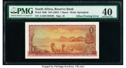 South Africa Republic of South Africa 1 Rand ND (1967) Pick 109b Offset Printing Error PMG Extremely Fine 40. An unusual error example from South Afri...