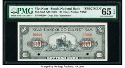 South Vietnam National Bank of Viet Nam 100 Dong ND (1955) Pick 8s2 Specimen PMG Gem Uncirculated 65 EPQ. Two POCs; red Specimen overprints.

HID09801...