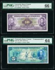 Venezuela Banco Central De Venezuela 10; 5 Bolivares 7.5.1963; 10.5.1966 Pick 45a; 49 Commemorative Two Examples PMG Gem Uncirculated 66 EPQ; Choice U...