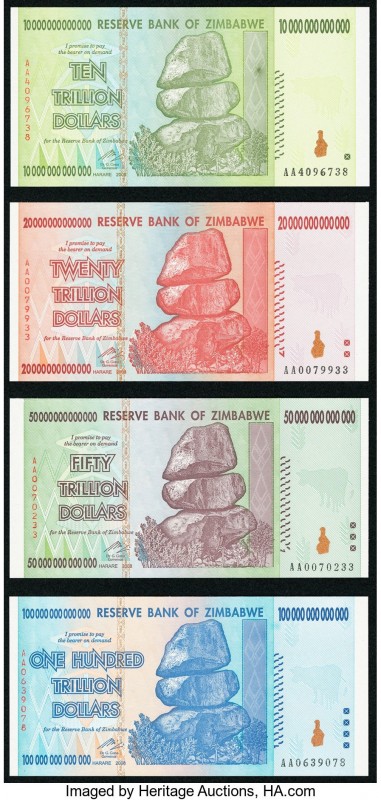 Zimbabwe Reserve Bank of Zimbabwe 10 Trillion; 20 Trillion; 50 Trillion; 100 Tri...