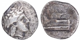 350-300 aC. Bithynia (Kios). Trihemióbolo. Se-3757. Ag. 2,17 g. Cabeza laureada de Apolo a derecha /ΠOΣEIΔΩNIOΣ. Proa de nave a izquierda ornamentada ...