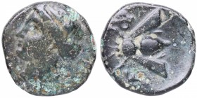 288-281 aC. Ionia, Ephesos. Obolo. SNG Cop 256. SNG de Aulock 1839. VF. Ae. 1,01 g. Cabeza velada de Arsinoee izquierda / E-Φ, abeja con alas rectas. ...