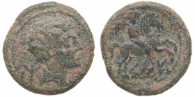 II-I aC. Tarraco. Tarragona (Cataluña). As. AB 2292. Ae. 10,93 g. Cabeza masculina a derecha. Letra ibérica Ti tras la cabeza BC. Est.110.