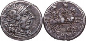 122 aC. Familia Minucia. Roma. Denario. FFC 920. Ag. 3,90 g. Atractiva. EBC- / MBC+. Est.80.