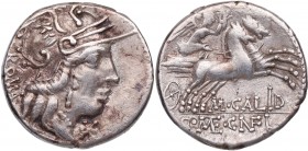 117-116 aC. Familia Calidia. Norte de Italia. Denario. FFC 223. Ag. 3,88 g. MBC+. Est.160.