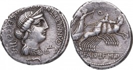 82-81 aC. Familia Annia. Hispania. Denario. FFC 138. Ag. 3,95 g. MBC+. Est.100.