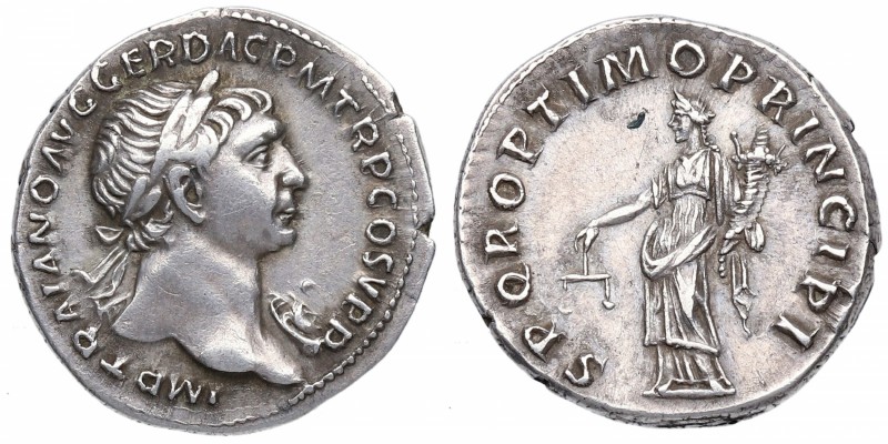 103-111 dC. Trajano (98-117). Denario. Ag. 2,86 g. IMP TRAIANO AVG CER DAC PM TR...
