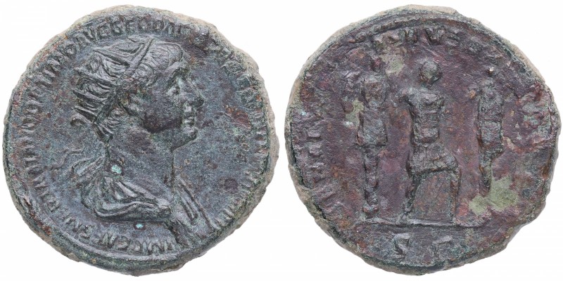 114-117 dC. Trajano. Roma. Dupondio. RIC II Trajan 676. Ae. 13,19 g. IMP CAES NE...