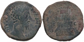 161-180 dC. Marco Aurelio. Sestercio. Ae. 23,63 g. /PM TR P COS III PO SC. MBC- / MBC. Est.280.