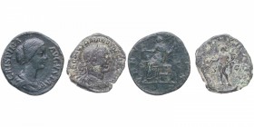 178-191 dC. Roma. Lote de dos Sestercios. RIC IV Traian Decius 116ª. RIC III Commodus 673 . CRISPINA – AVGVSTA: Bust of Crispina, drapeada, pelo ondul...