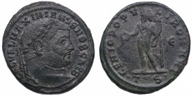 285-305 dC. Galerio Maximiano . Tesalónica. Follis. RIC VI Tesalónica 26b. Ae. GAL VAL MAXIMIANVS NOB CAES; cabeza laureada derecha. GENIO POPV-LI ROM...