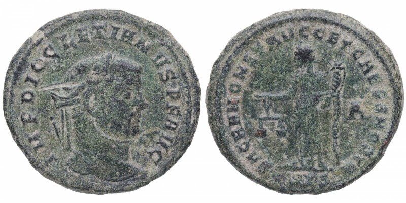 302 dC. Diocleciano (284-305 dC). 1º Oficina de Siscia. Follis. RIC VI 136a. Cy ...